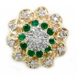 A2656 14K FLOWER SLIDE WITH 17 DIAMONDS & 10EMERALD 